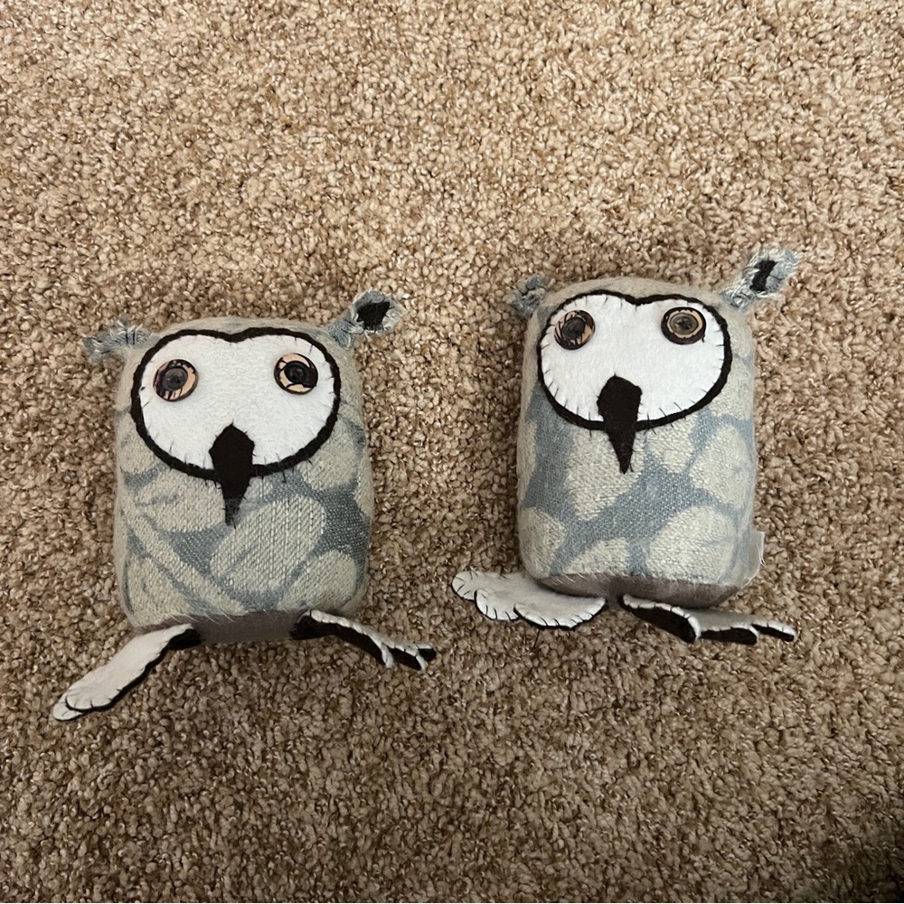 Handmade Wool Owl Plush Set Artisan Stuffed Animals Felt Feet